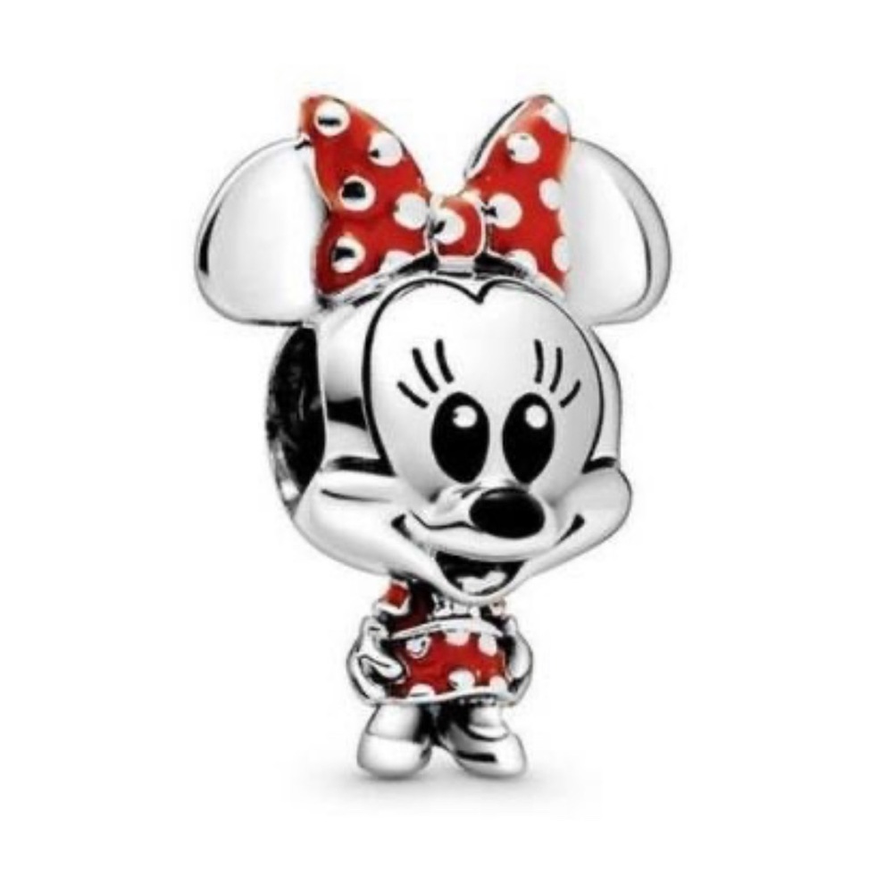 Baby Minnie Mouse Red Dotted Dress & Bow Charm S925 Sterling Silver